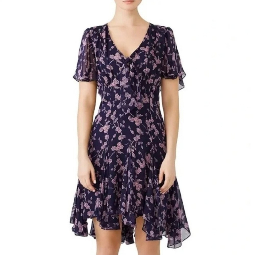 Cinq a Sept Silk Floral Ruffle Annali dress size 4